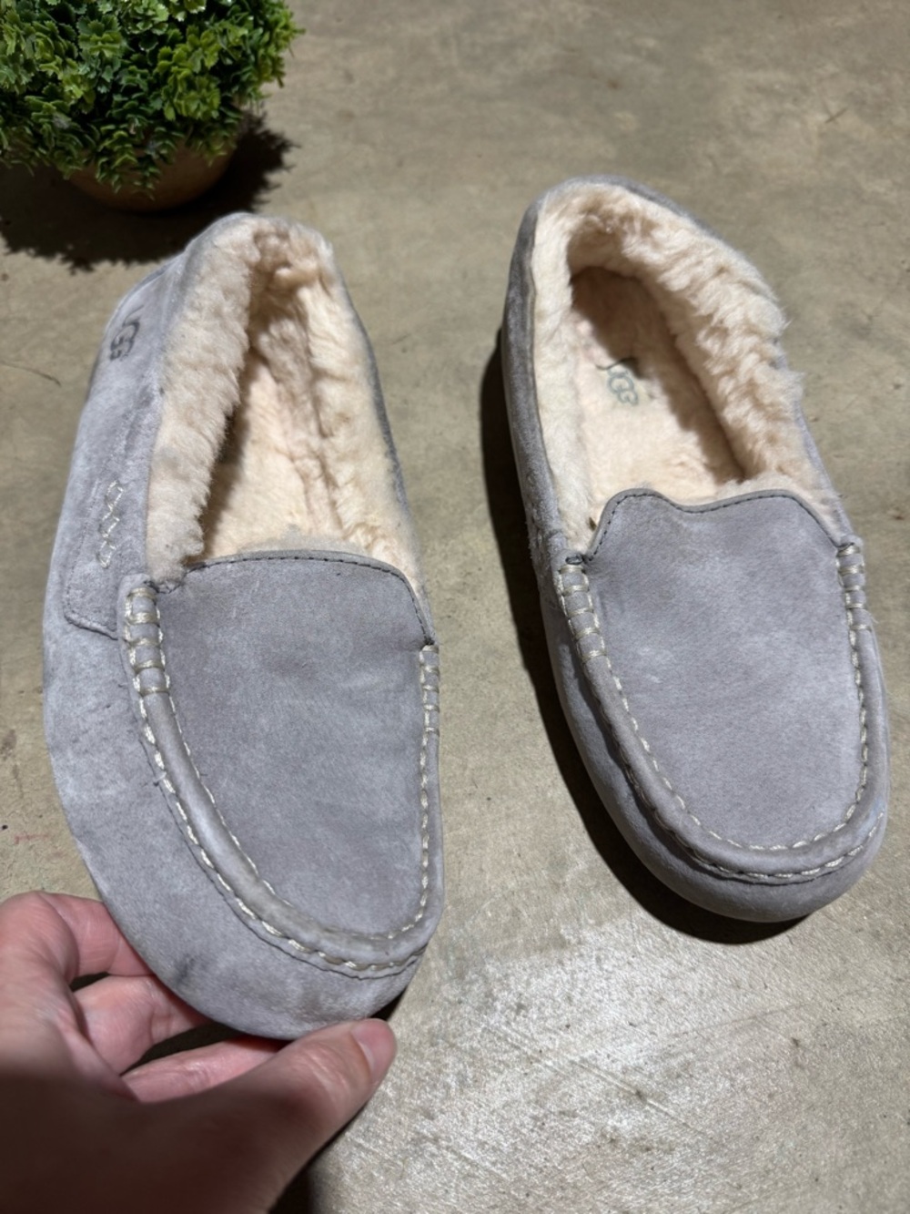 UGG Ansley Slipper Women Size 9 Light‎ Gray Suede Shearling Wool Cozy Winter